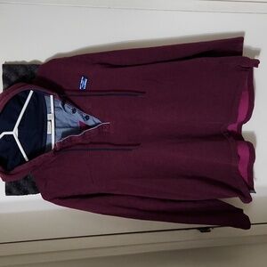 L.L. Bean Burgendy 1/4 Button Down Lightweight Pullover Hoodie Sweater